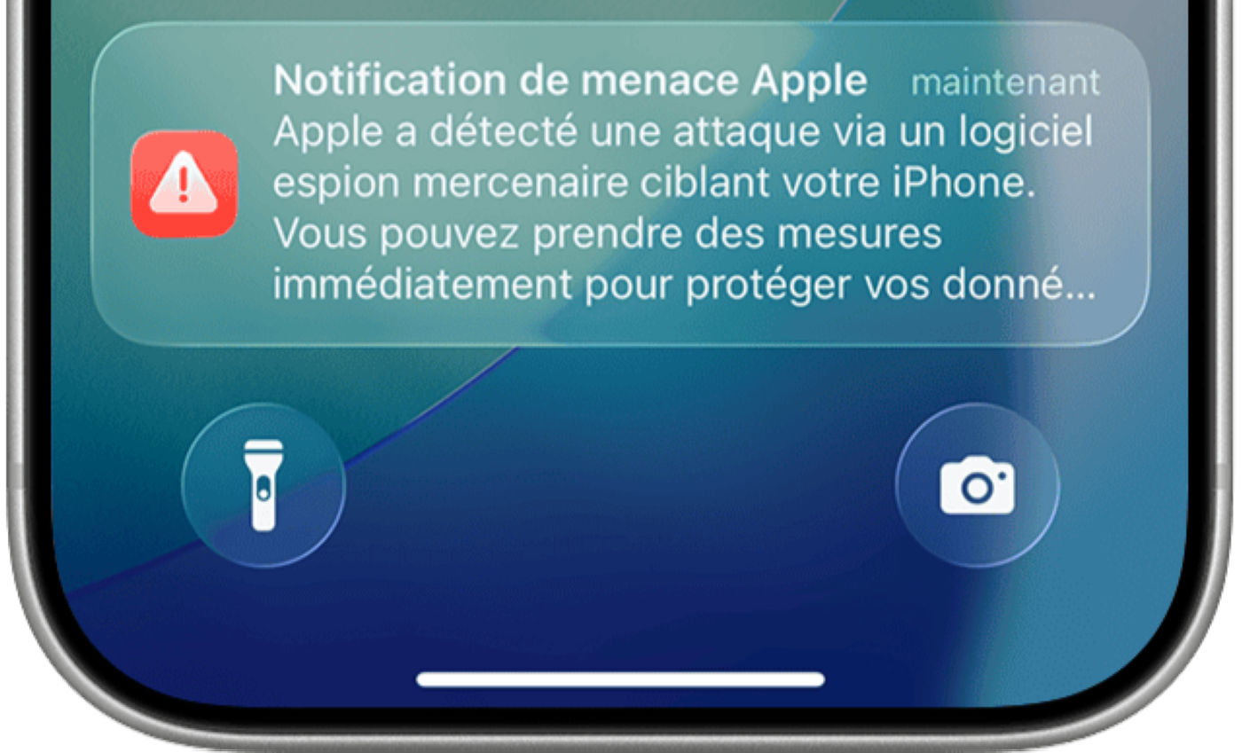 Notification Menace Espionnage iPhone