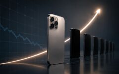 Un smartphone haut de gamme devant une courbe de croissance dans un marché en baisse