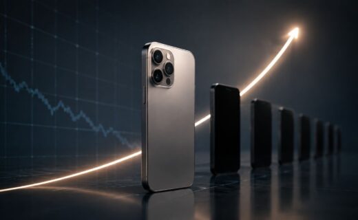 Un smartphone haut de gamme devant une courbe de croissance dans un marché en baisse