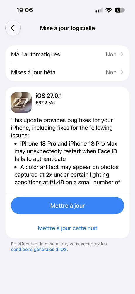iOS 27.0.1 Disponible