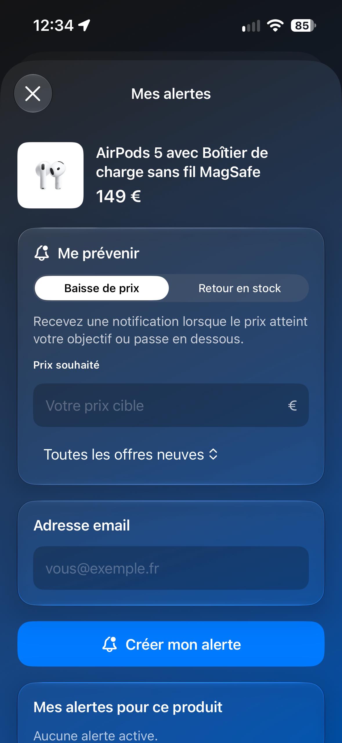 Alertes de prix dans le comparateur iAddict