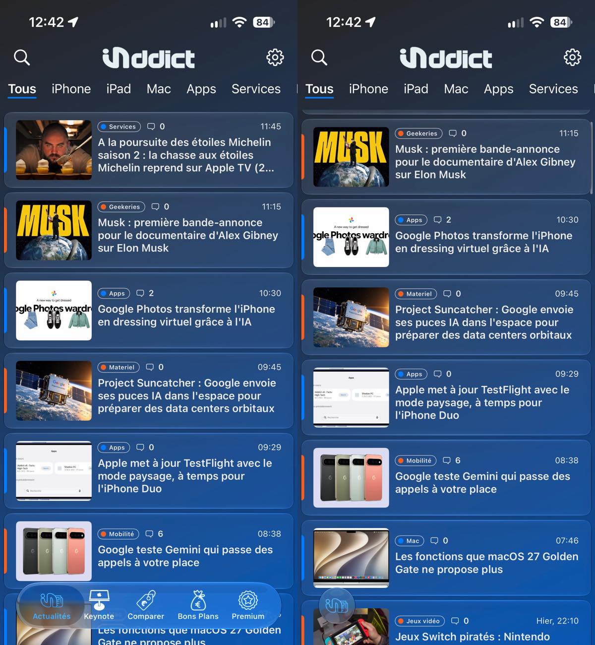 Nouvelle interface Liquid Glass d'iAddict 6