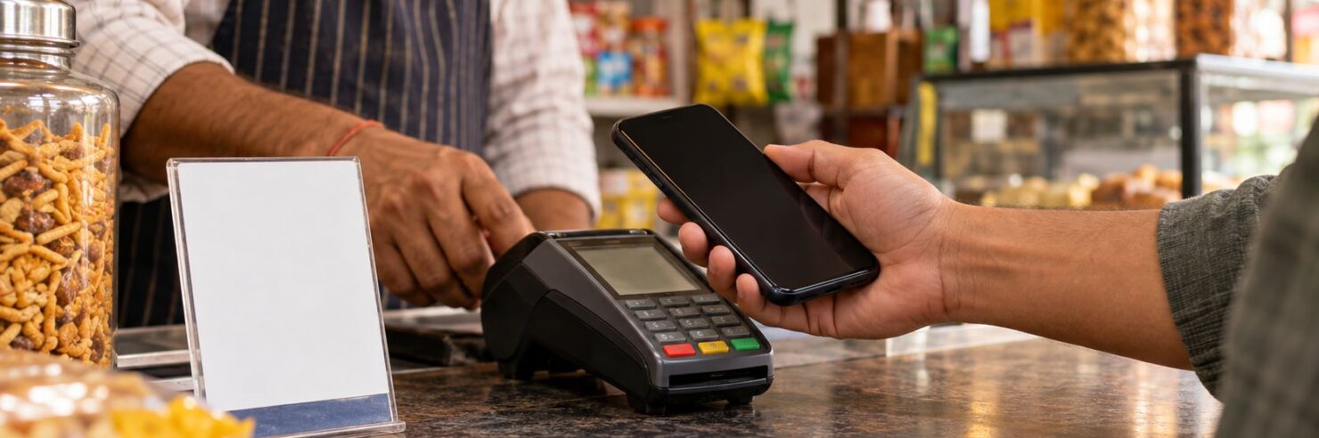 Paiement sans contact par smartphone dans un commerce en Inde